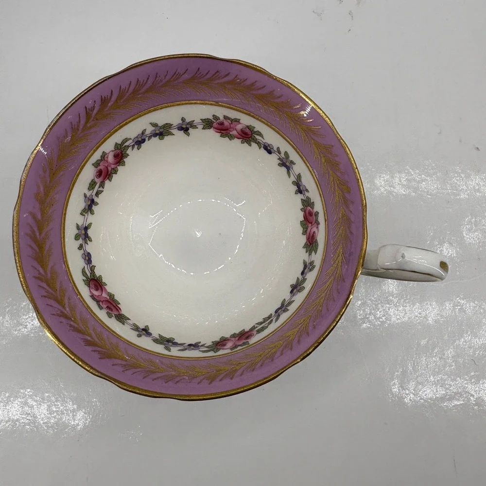 Vintage Aynsley England Teacup Lavender Floral Gold Trim Fine Bone China Tea Cup
